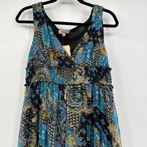 Vintage Magic Maxi Dress Women's Size XL Deadstock Blue Floral Empire Waist Boho